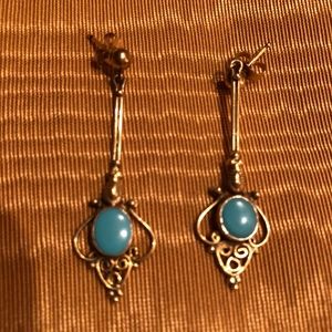 Turquoise stone and gold custom post earrings